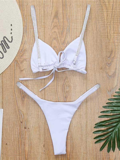 Gorgeous Embellished Triangles Split Bikini Swimsuit