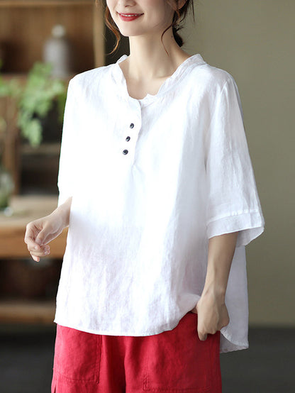 Original Linen Solid Color Half Sleeve T-Shirts Tops