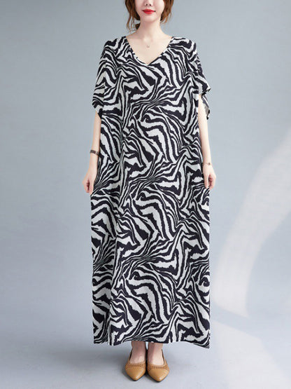 Original Artistic Retro Zebra Printed Midi Dress