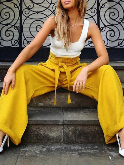 Solid Color Wide Leg Casual Pants Bottom