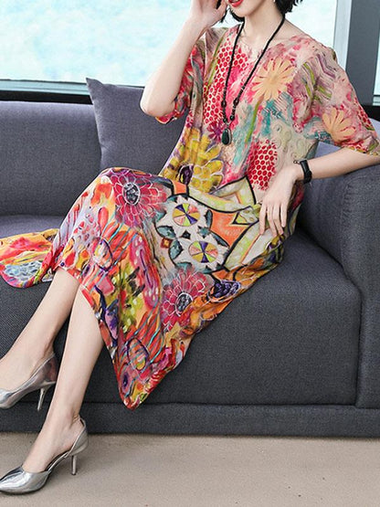Casual Colorful Printed Midi Dress