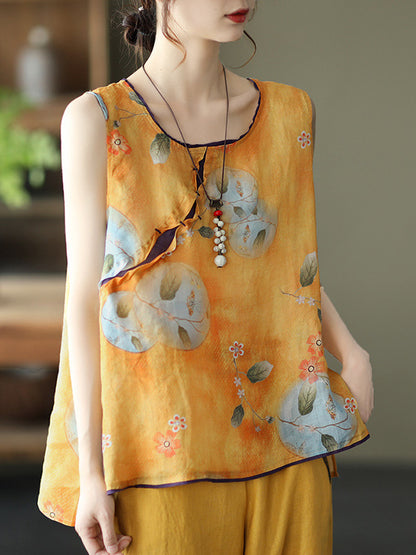 Original Floral Sleeveless Round-Neck Vest Tops