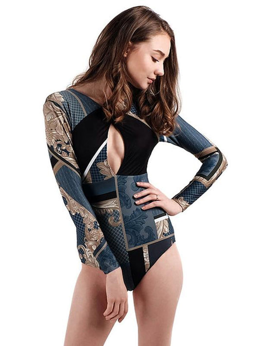 Sexy Dull Long Sleeves Hollow One Piece Swimwear