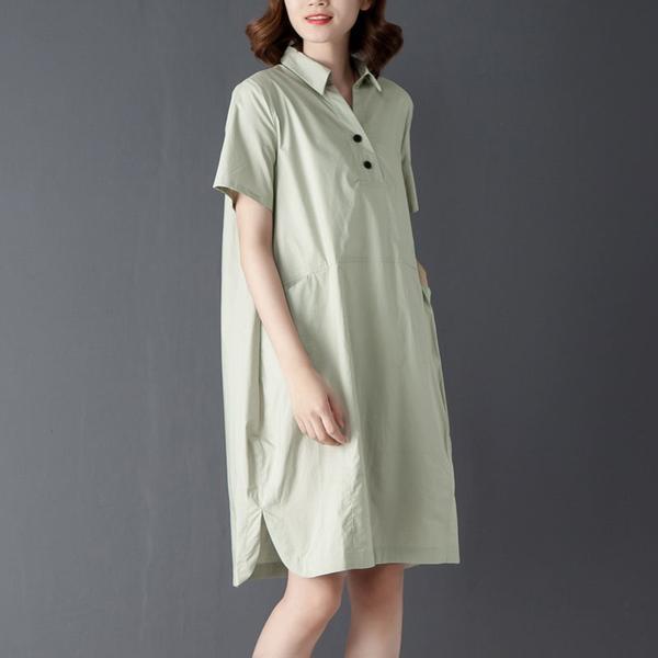 Casual Polo Collar Short Sleeve Knee Length Blue Dress