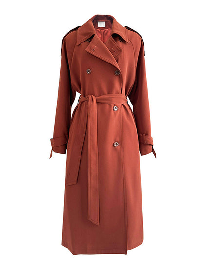 Chic Solid Color Buttoned Tied Notched Collar Long Sleeves Trench Coat