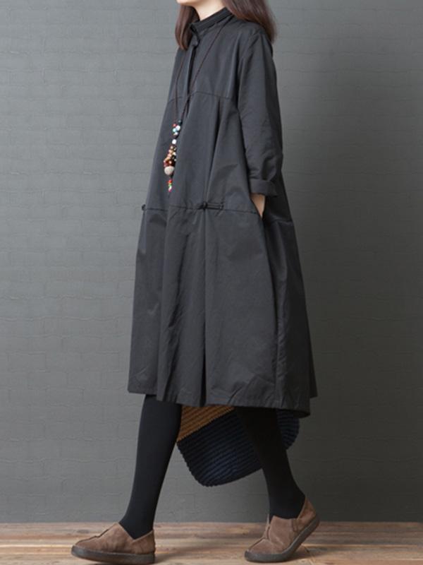 Plus Size Loose Solid Shirt Midi Dresses