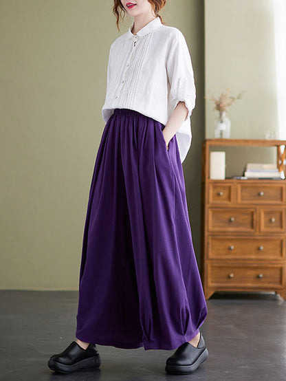 Loose Solid Color Elasticity Wide Leg Culotte Pants
