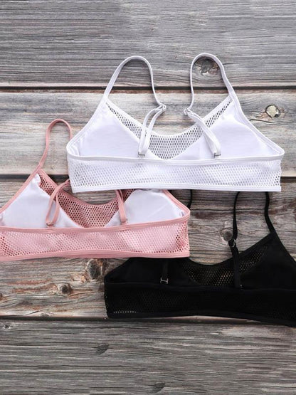 Tulle Padded Solid Bikinis Swimwear