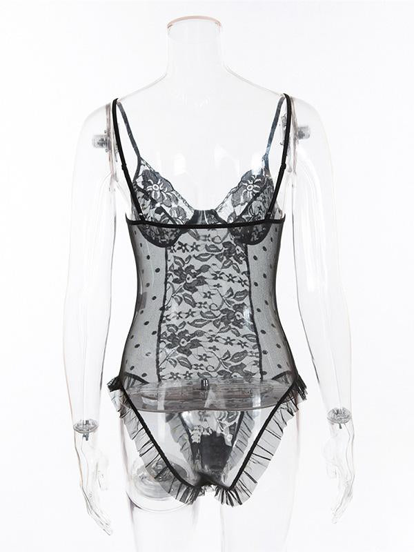 Sexy Hollow Ruffled Bodysuit Lingerie