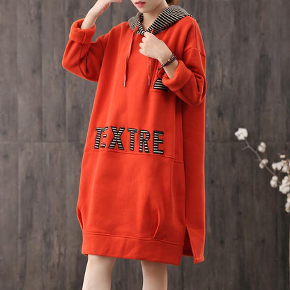 Buykud Cartoon Bear Letter Hooded Pullover Dress