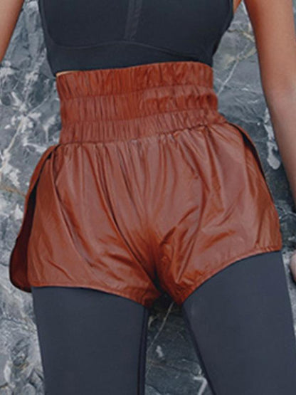 Wrap High-Waisted Solid Color Sports Shorts
