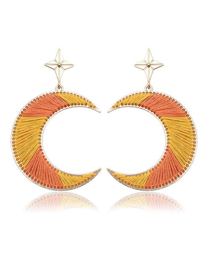 Split-color Crescent Knitting Earrings