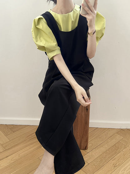 Casual Loose Solid Color Wide Leg Overalls