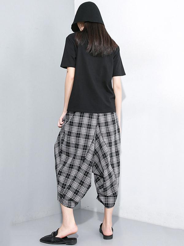 Casual Plaid Elastic Waist Harem Pants