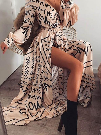 Long Sleeves Printed Maxi Dress