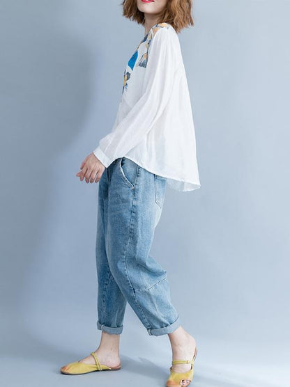 Loose Plus Size Flower Printed Blouse Tops