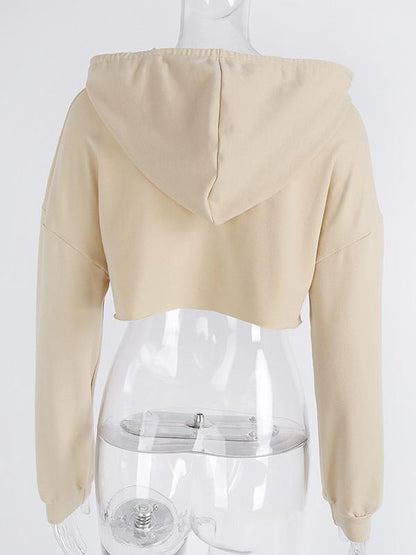 Casual Cropped Long Sleeves Hoodies Tops
