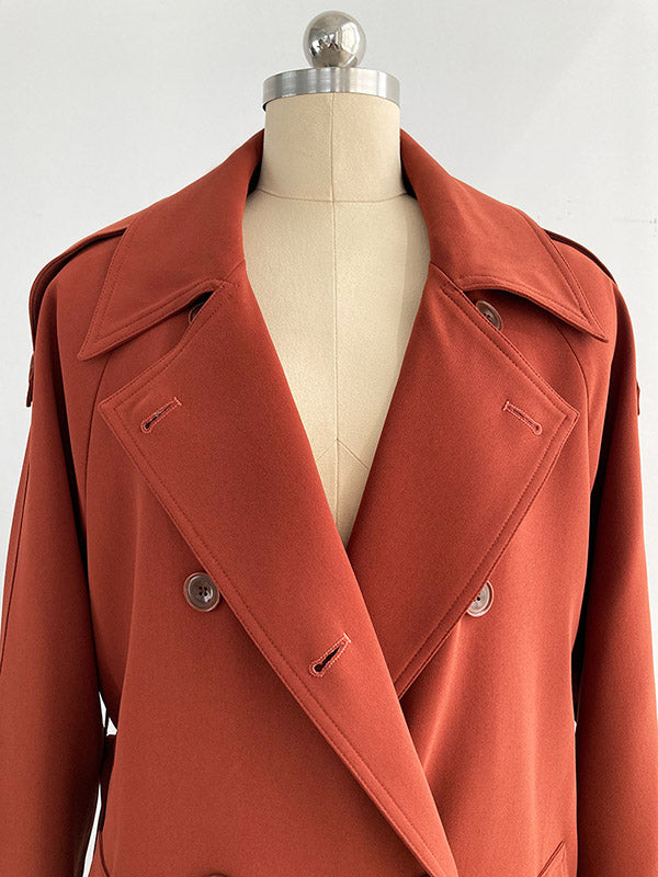 Chic Solid Color Buttoned Tied Notched Collar Long Sleeves Trench Coat