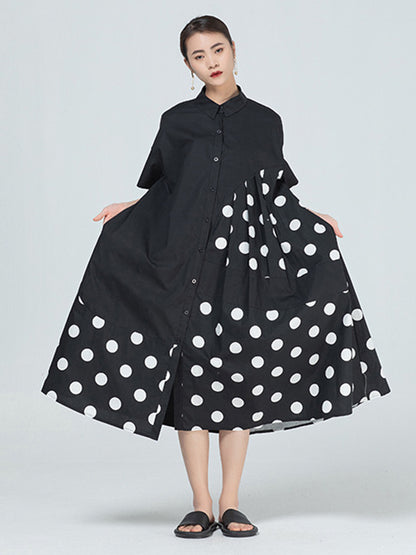 Original Polka-Dot Irregularity Split-Joint Shirt Dress