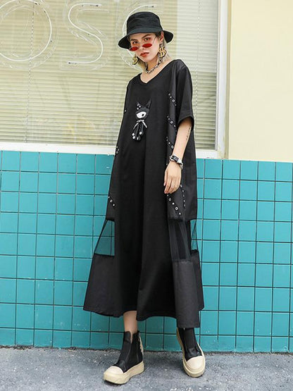 Mesh Split-joint Short Sleeves Dress