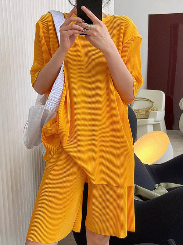 Simple Solid Color Plaited Short Sleeves T-Shirts