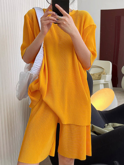 Simple Solid Color Plaited Short Sleeves T-Shirts
