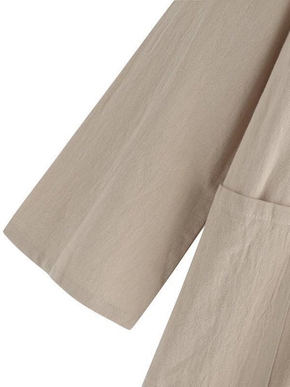 Simple Ramie Cotton Solid Color Long Sleeves Long Outerwear