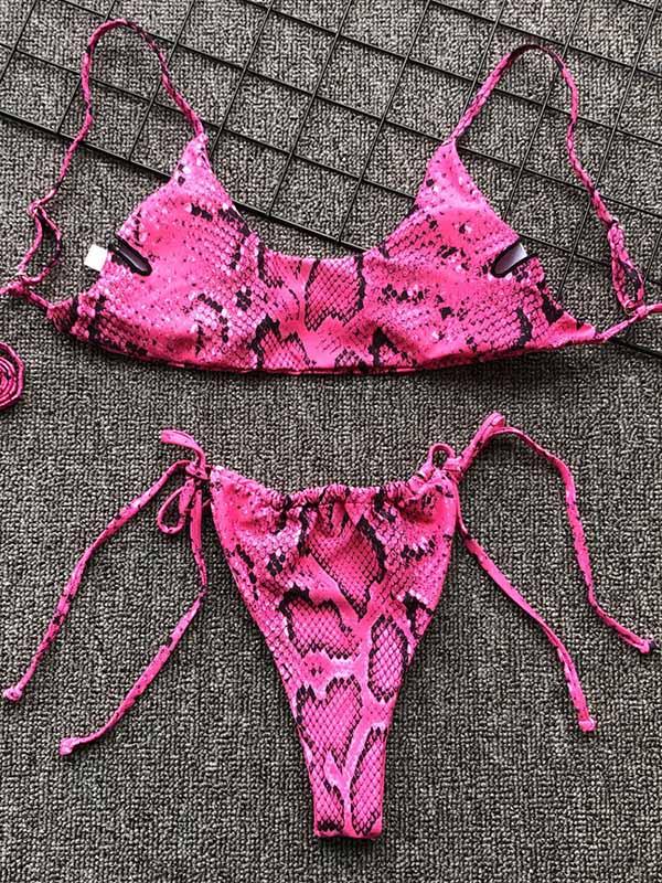 Sexy Lace Up Leopard Bikini Swimsuit