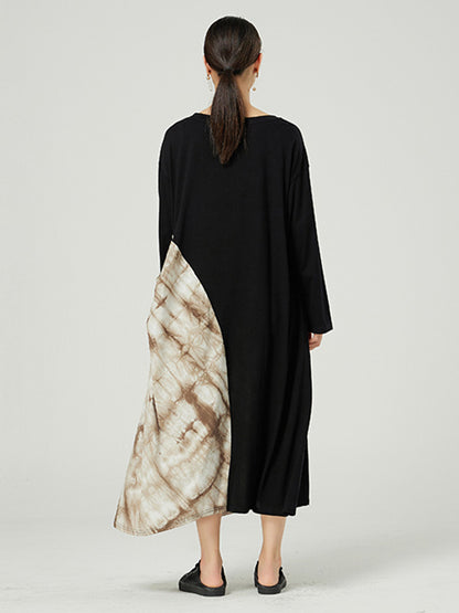Casual Round-Neck Asymmetric Long Sleeves Midi Dress
