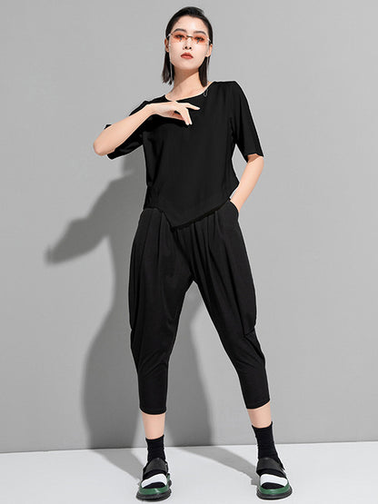 Stylish Asymmetric Irregular Clipping Round-Neck T-Shirt