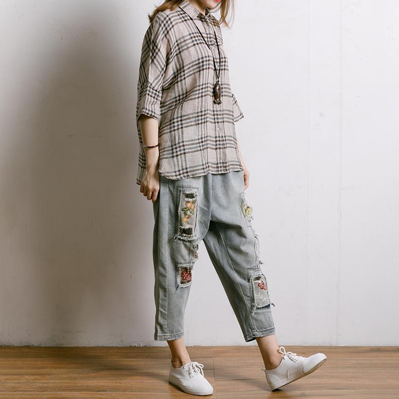 Embroidered Floral Patchwork Burr Women Jeans