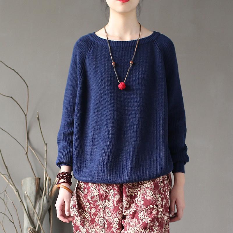 Autumn Basic Cotton Solid Loose Short Women Sweater