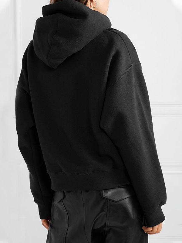 Zipper Off-The-Shoulder Two Ways To Wear Plus Velvet Hoodies&Sweatshirt