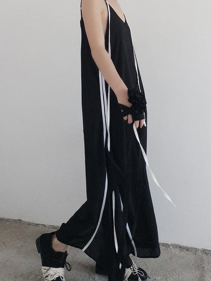 Simple Black Sleeveless V-neck Maxi Dress
