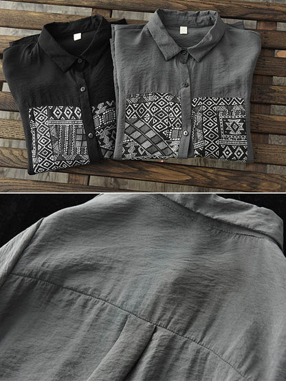 Original Ethnic Printed Lapel Shirt Blouse Tops