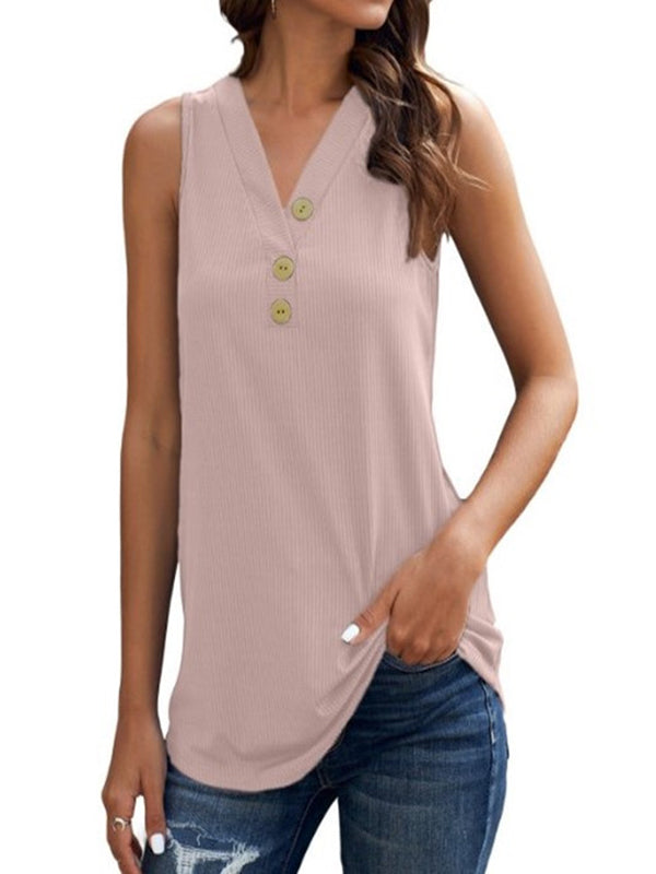 Simple Loose Split-Joint V-Neck Knitting Vest Top