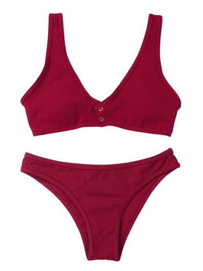 Sexy Ribbed  Button Bikinis Swimwear