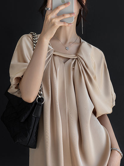 Original Stylish Solid Color Loose Pleated Midi Dress