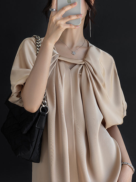 Original Stylish Solid Color Loose Pleated Midi Dress