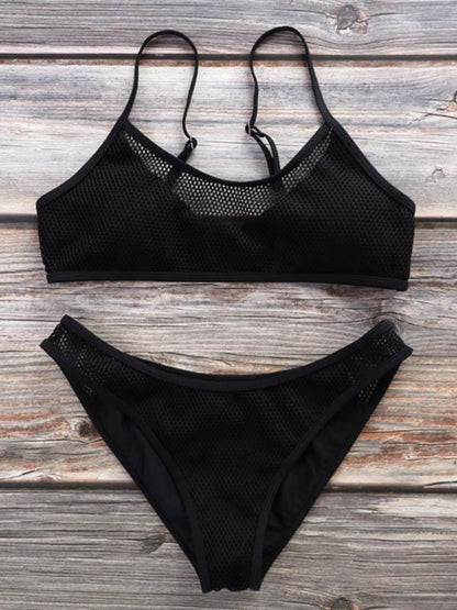 Tulle Padded Solid Bikinis Swimwear