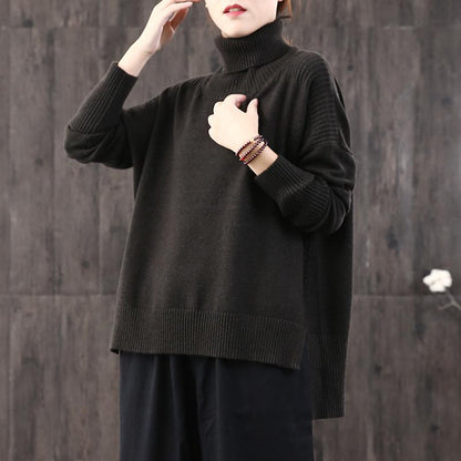 Buykud Loose Turtleneck Pullover Literary Casual Sweater