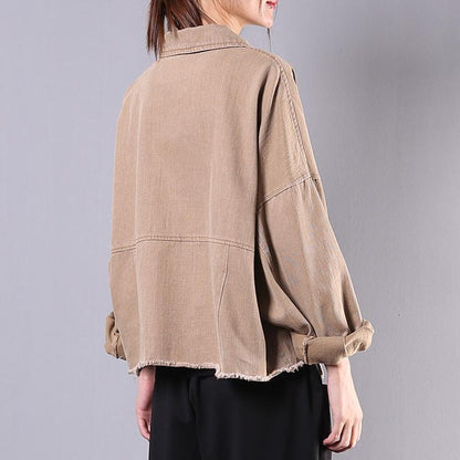 Buykud Casual Pure Color Burr Denim Jacket