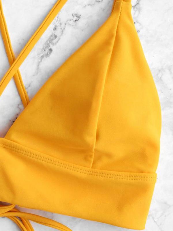 Striped Bandage Backless Split Bikini Swimsuit