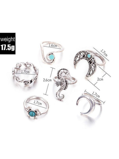 Vintage 6PCS Turquoise Rings Accessories