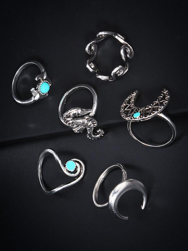 Vintage 6PCS Turquoise Rings Accessories