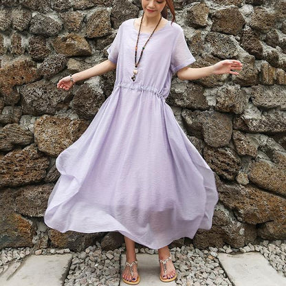 Women Short Sleeve Black Lacing Lining Dress