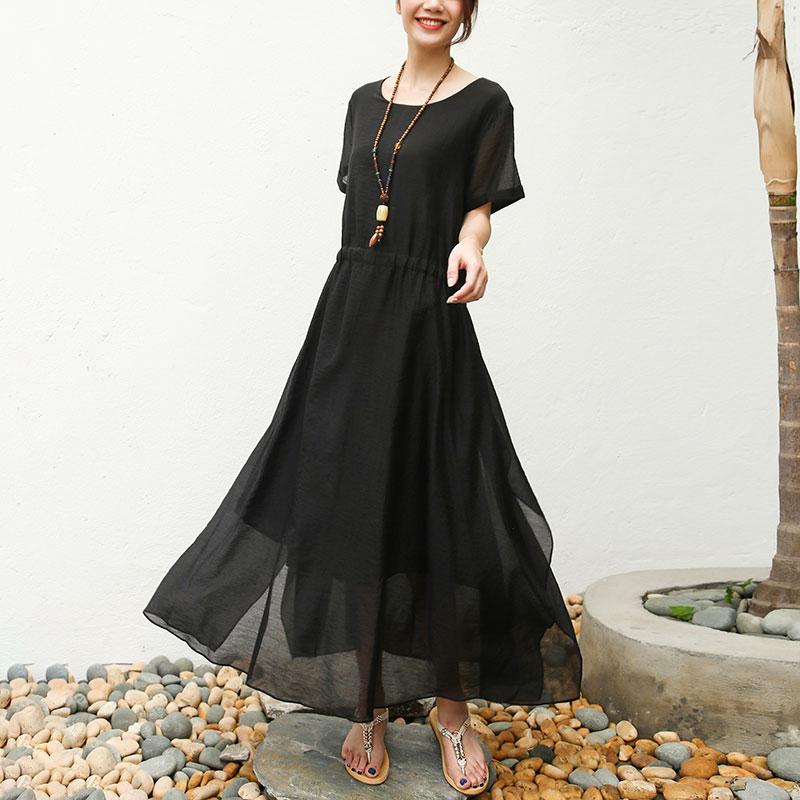 Women Short Sleeve Black Lacing Lining Dress