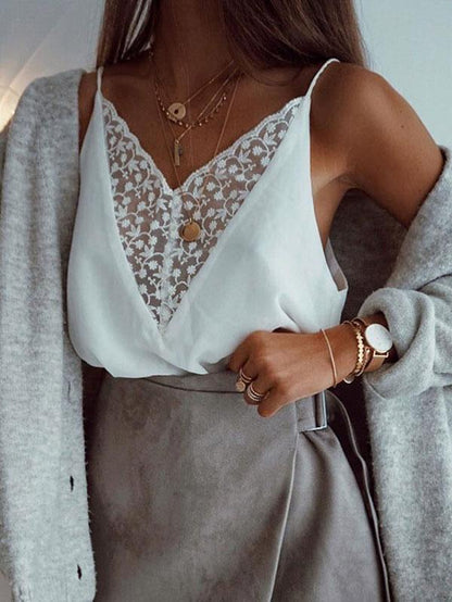 V-neck Lace Casual Blouses&Shirts Top