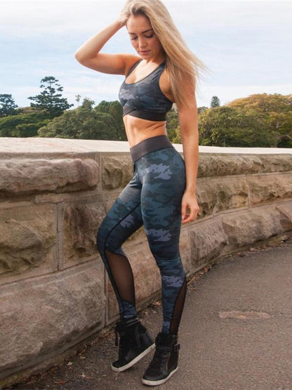 Camo Tank And Mesh Panel Legging Suits