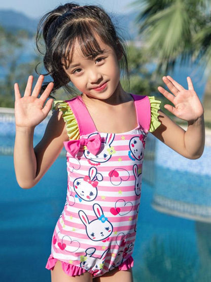 AONIHUA Bunny Printed Bowknot Decorated Girl Swimwear